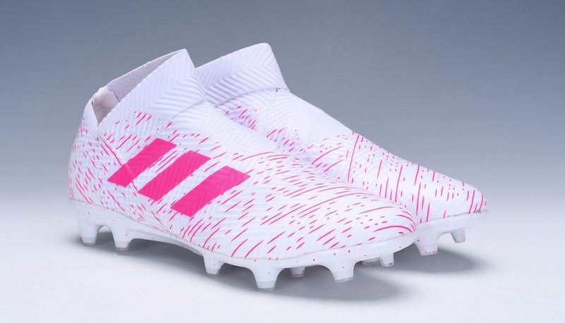 New Adidas Nemeziz 18+ FG Soccer Cleats Shoes White Pink Laceless