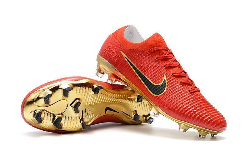 Nike Mercurial Vapor Flyknit Ultra FG Soccer Cleats Red Golden