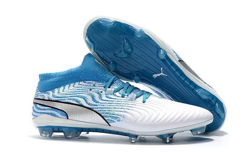 PUMA ONE 18.1 FG Soccer Cleats Blue White Silver