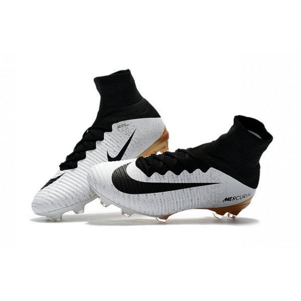 Nike Mercurial Superfly V FG Soccer Cleats White Black Gold