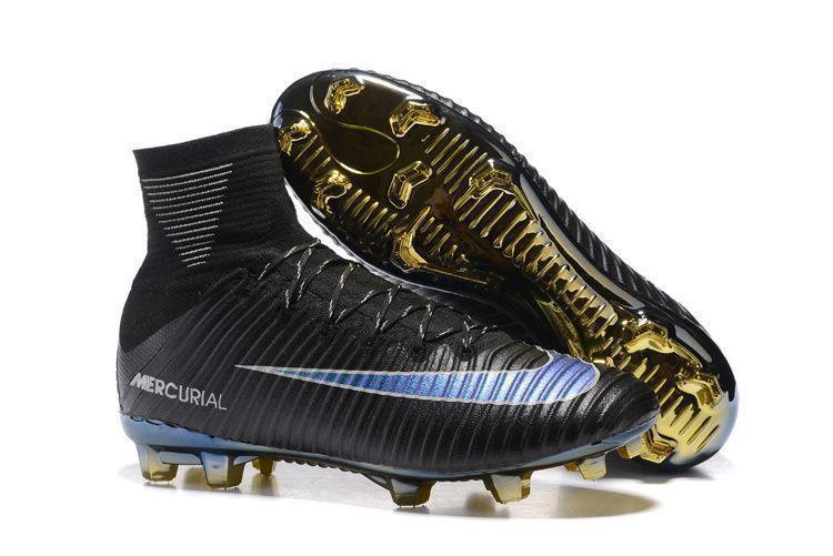 Nike Mercurial Superfly V FG Soccer Cleats Black Blue Golden