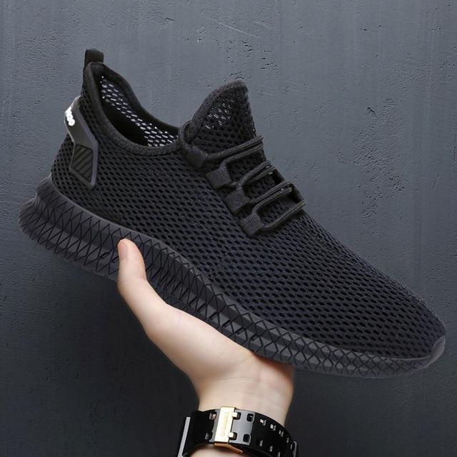 Men Sneakers Black Mesh Breathable Running Sport Shoes Male Lace Up Non-slip Men Low Athletic Sneakers Casual Men Shoes