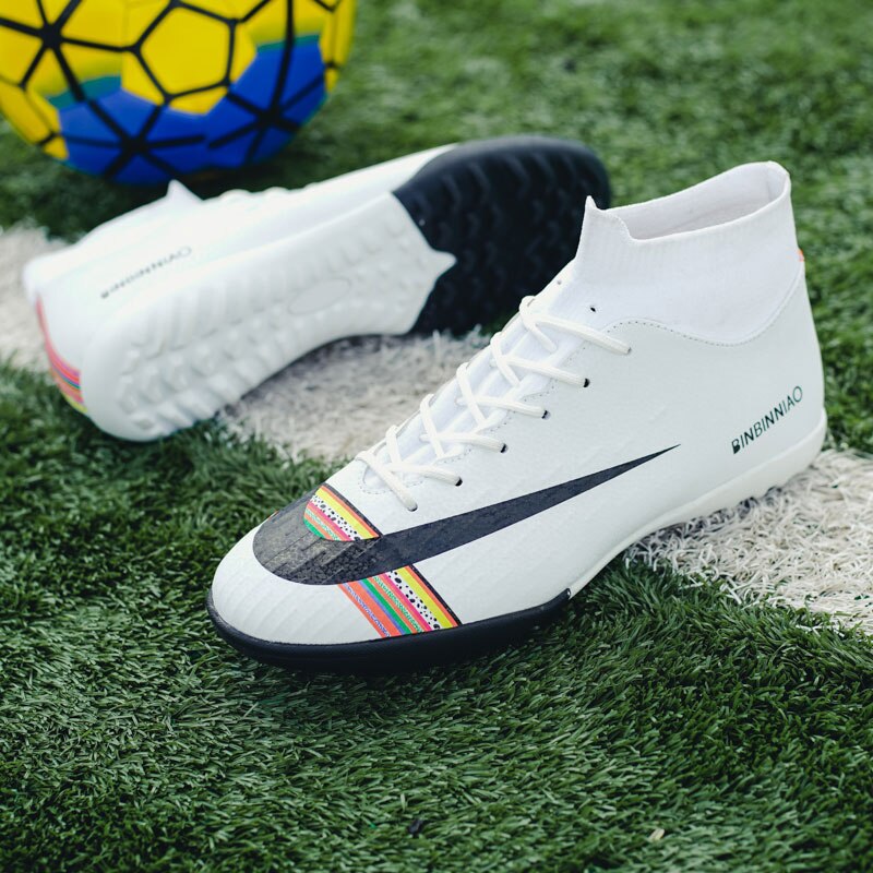 MWY Man High Top Ankle Football Train Shoes Turf TF Flat Classic Soccer Boots Women Sneakers Lightweight Kids Indoor Turf Futsal