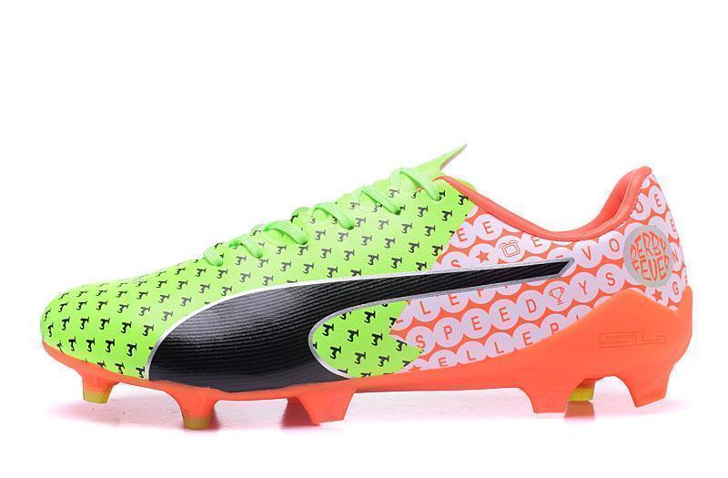 PUMA evoSPEED 17 SL-S FG Soccer Cleats Green Orange Black White